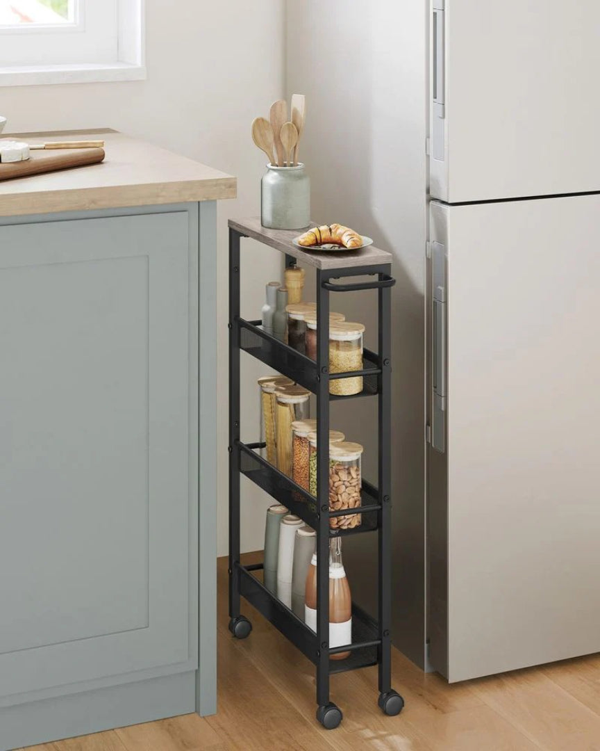 4 Tier Slim Rolling Storage Cart Narrow Utility Shelf – product view 20 | Ridgefield Furniture