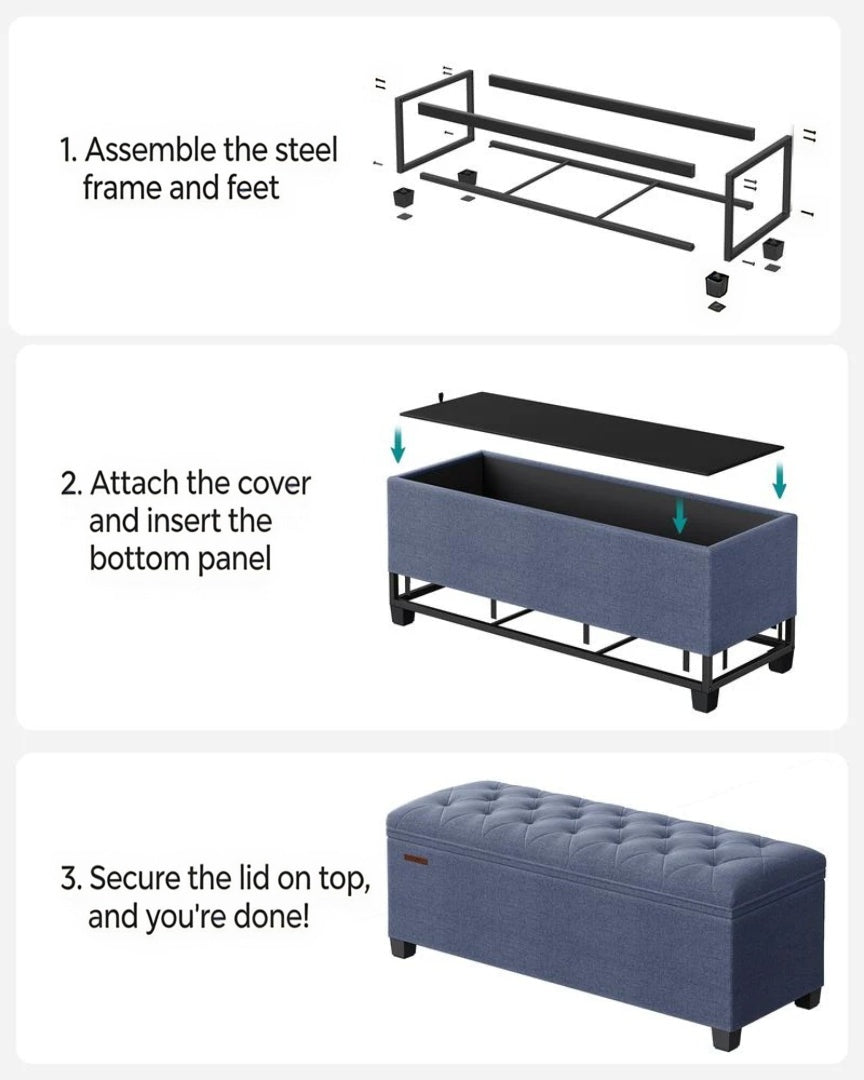 43.3 Inch Storage Ottoman Bench With Legs & Flip Lid Upholstered – product view 10 | Ridgefield Furniture