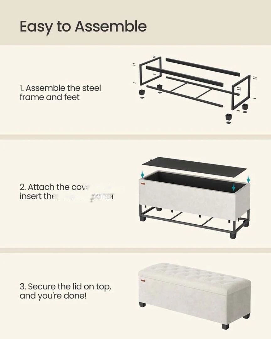 43 Inch Storage Ottoman Bench With Legs & Flip Lid Upholstered – product view 13 | Ridgefield Furniture