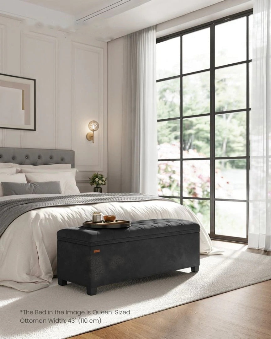 43 Inch Storage Ottoman Bench With Legs & Flip Lid Upholstered – product view 14 | Ridgefield Furniture
