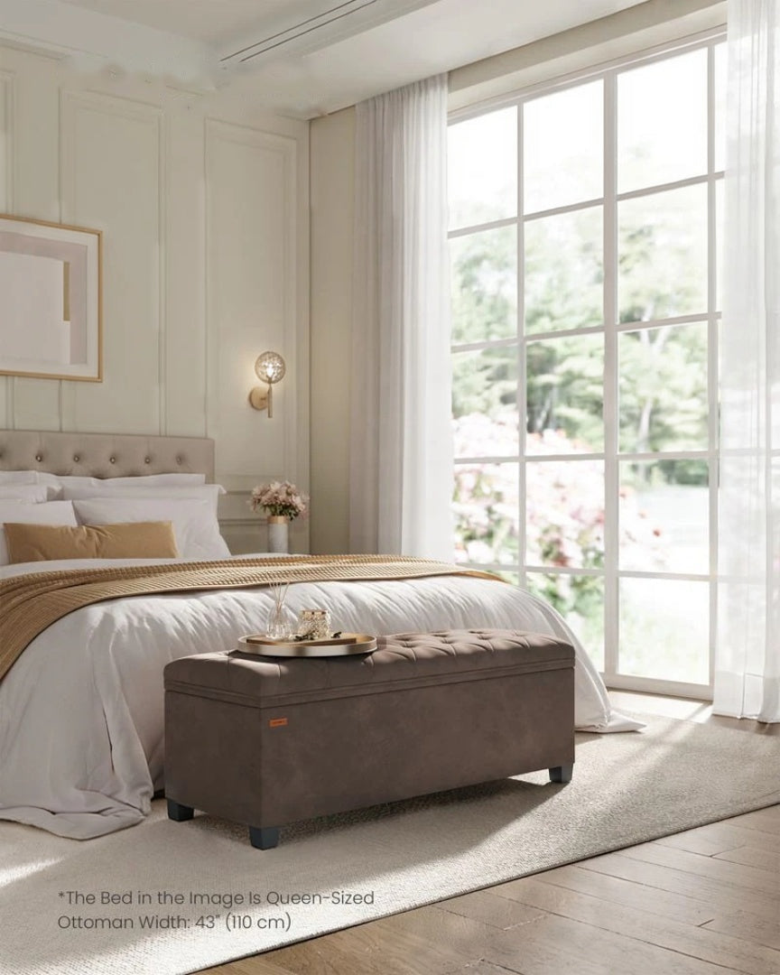 43 Inch Storage Ottoman Bench With Legs & Flip Lid Upholstered – product view 18 | Ridgefield Furniture