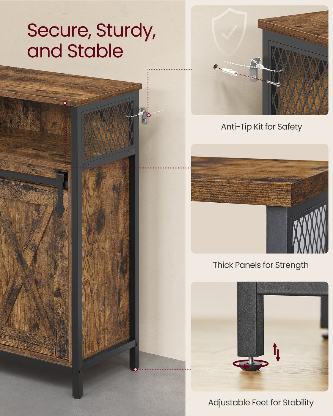 Storage Sideboard With Barn Door And Adjustable Shelves, Buffet Cabinet - product photo 16