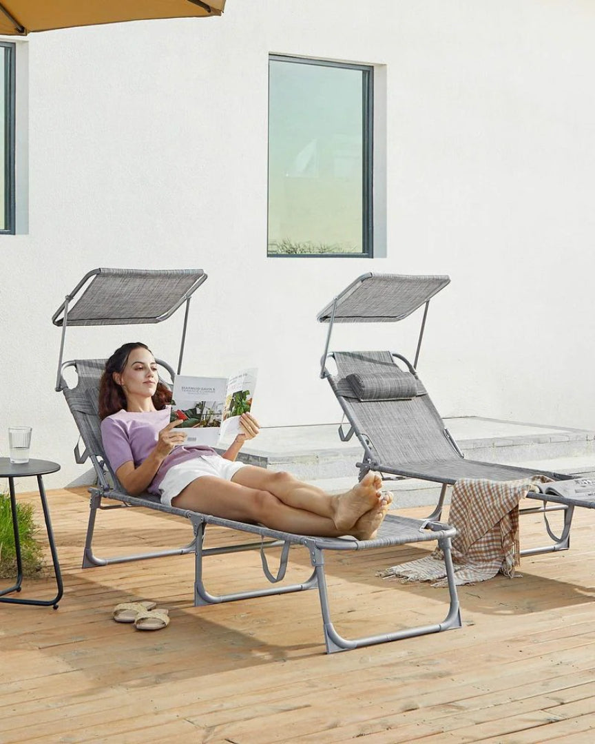 Sun Lounger Foldable Reclining Chair With Canopy 57.5in Portable – product view 3 | Ridgefield Furniture