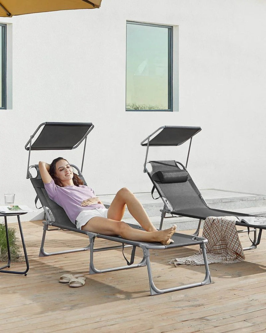 Sun Lounger Foldable Reclining Chair With Canopy 57.5in Portable – product view 11 | Ridgefield Furniture
