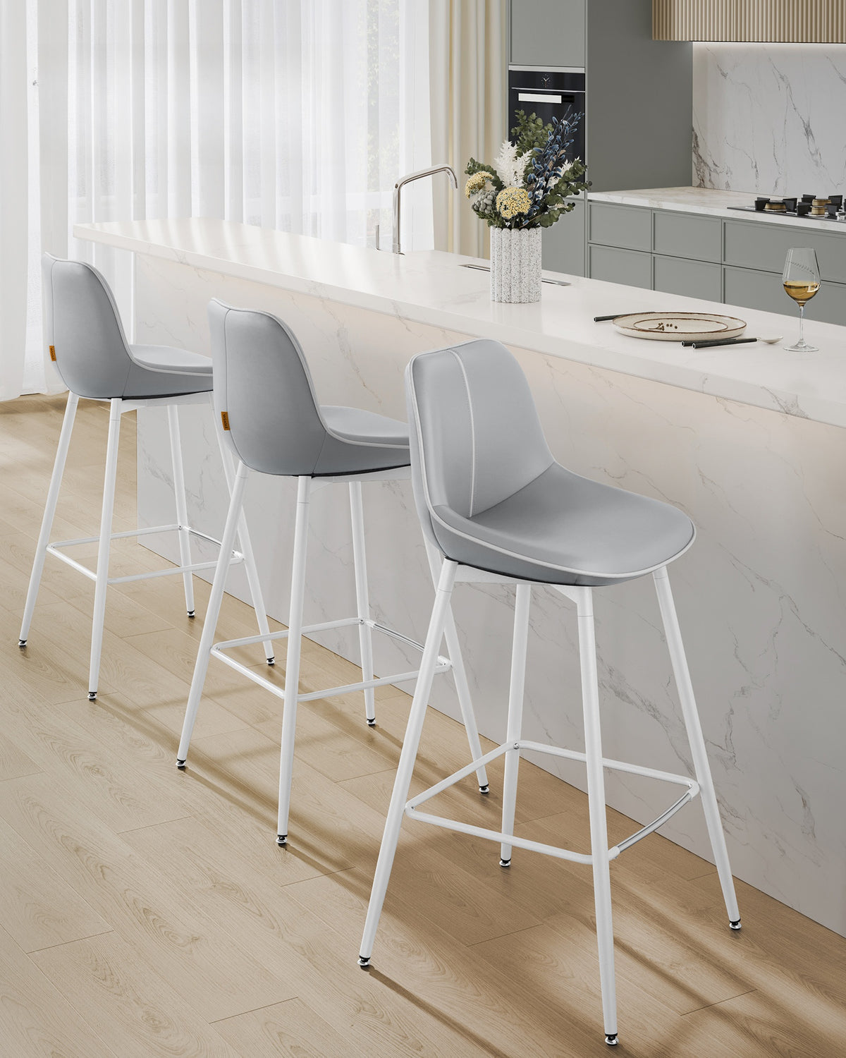 Synthetic Leather Bar Stools With Back, 24.4 Or 28.7 Inch Seat Height - product photo 151