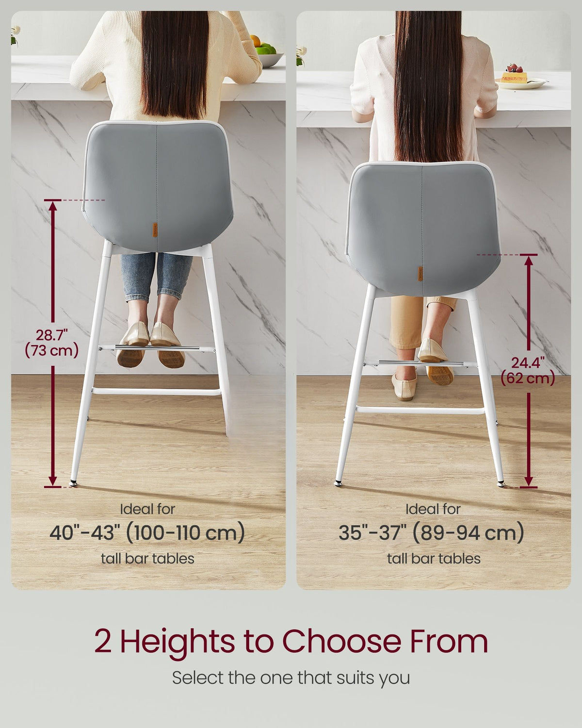 Synthetic Leather Bar Stools With Back, 24.4 Or 28.7 Inch Seat Height - product photo 156