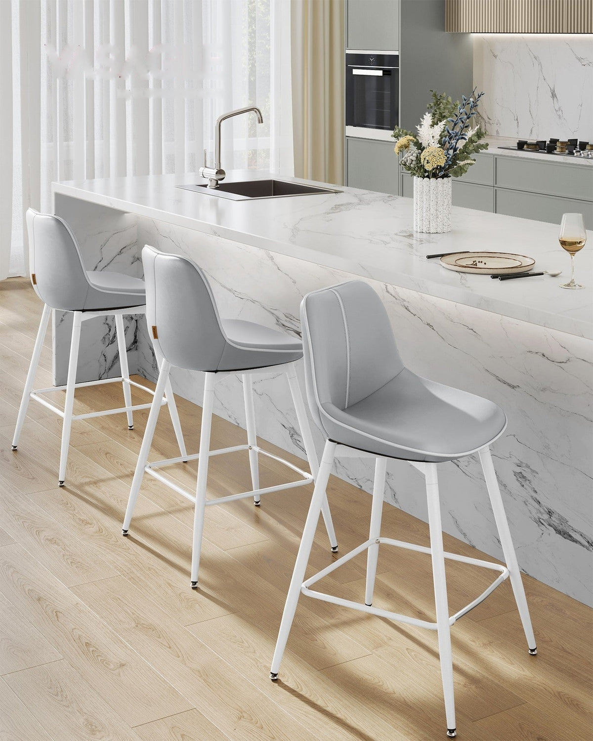 Synthetic Leather Bar Stools With Back - product photo 02