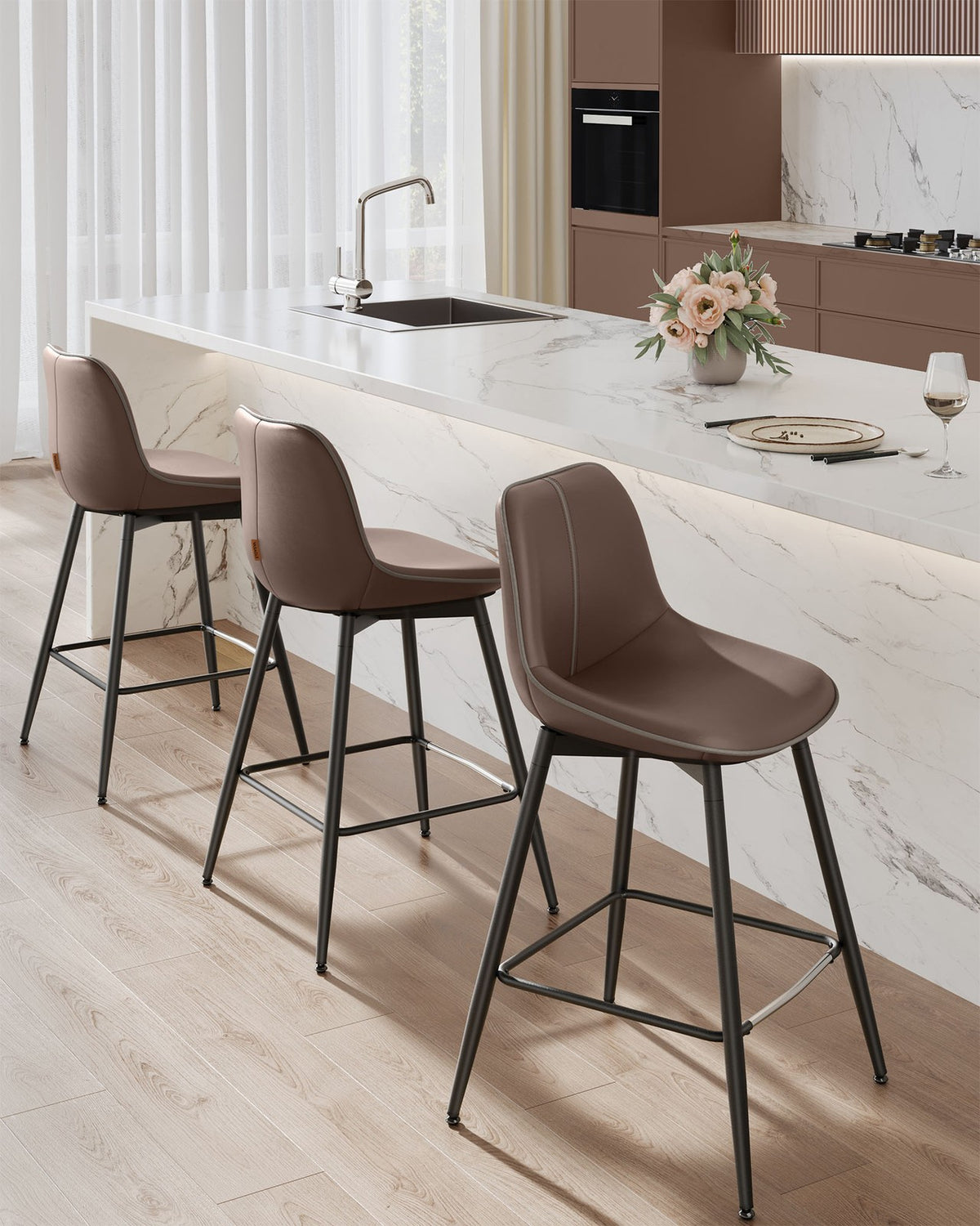 Synthetic Leather Bar Stools With Back - product photo 12