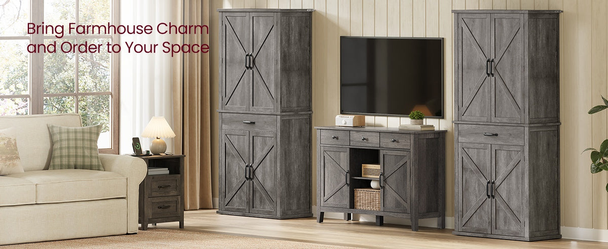 Tall Farmhouse Kitchen Pantry Cabinet With Barn Doors, 70.3 Inch - product photo 31