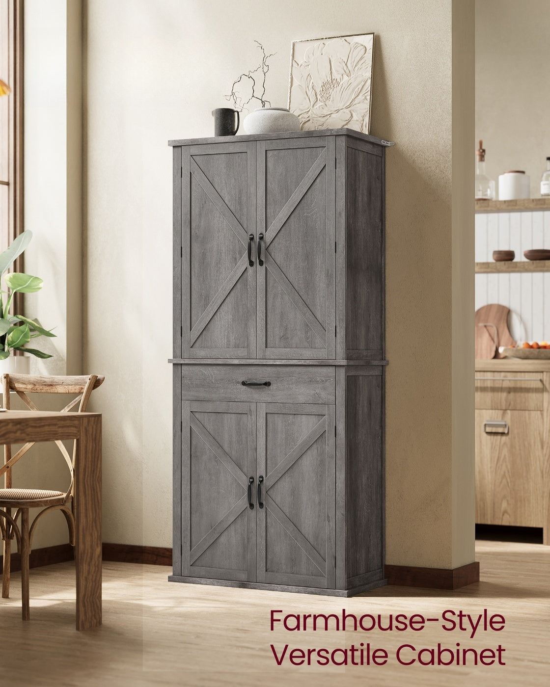 Tall Farmhouse Kitchen Pantry Cabinet With Barn Doors, 70.3 Inch - product photo 38