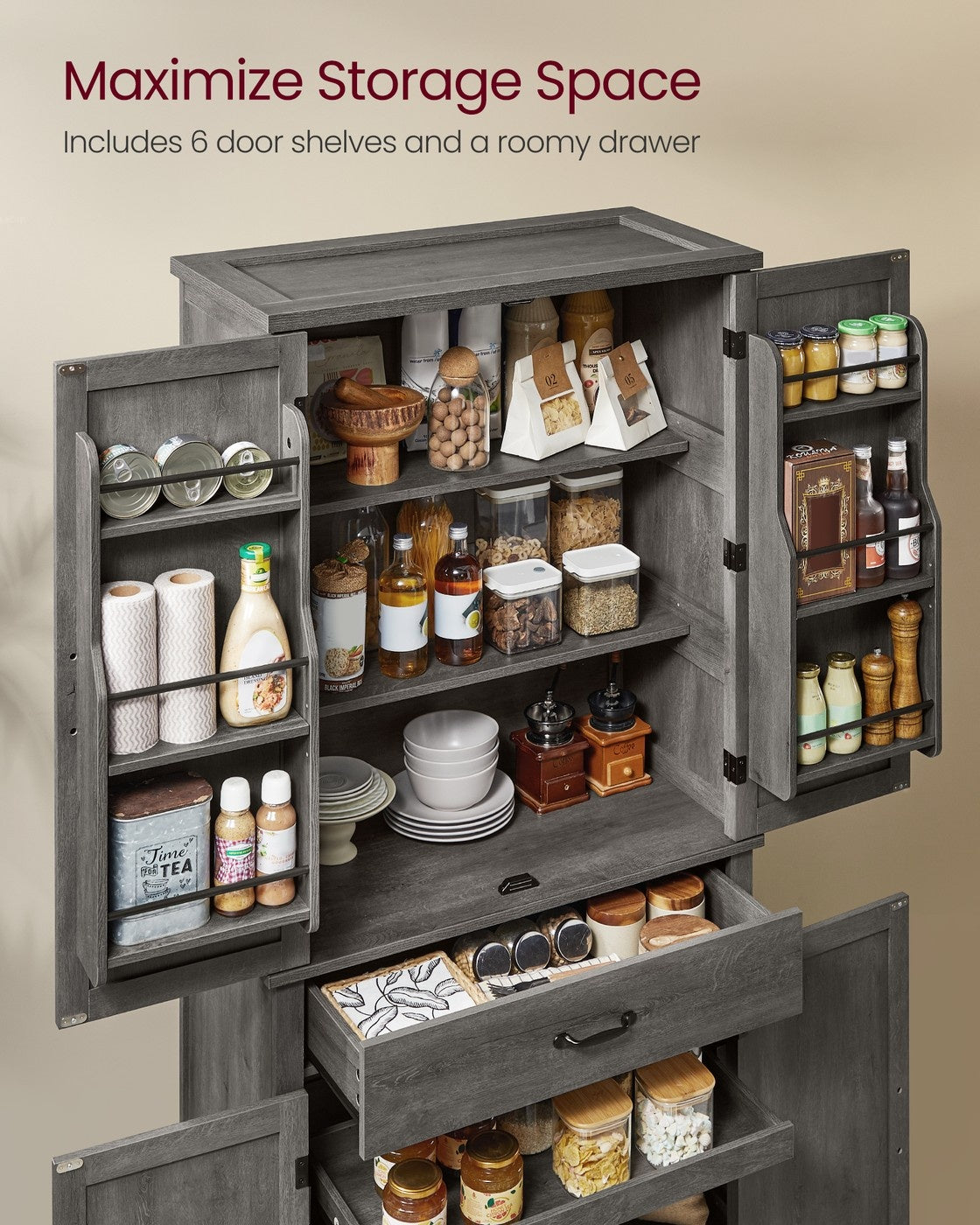 Tall Farmhouse Kitchen Pantry Cabinet With Barn Doors, 70.3 Inch - product photo 39
