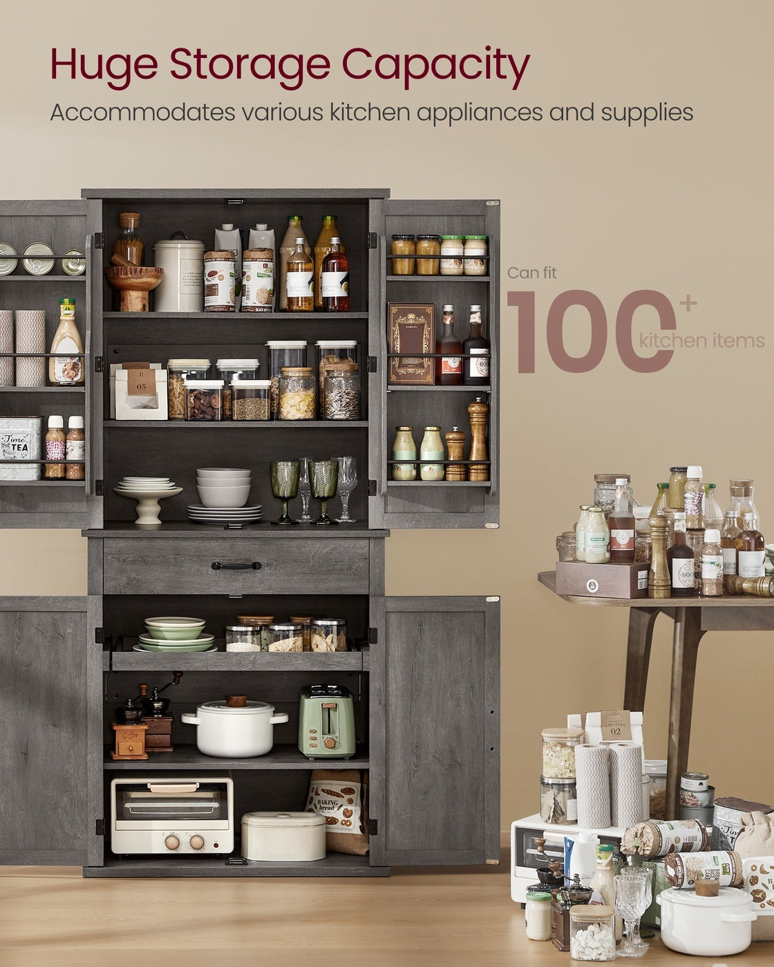 Tall Farmhouse Kitchen Pantry Cabinet With Barn Doors, 70.3 Inch - product photo 40