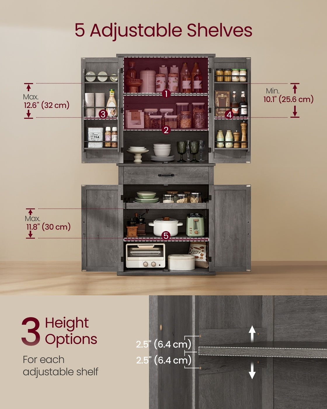 Tall Farmhouse Kitchen Pantry Cabinet With Barn Doors, 70.3 Inch - product photo 41