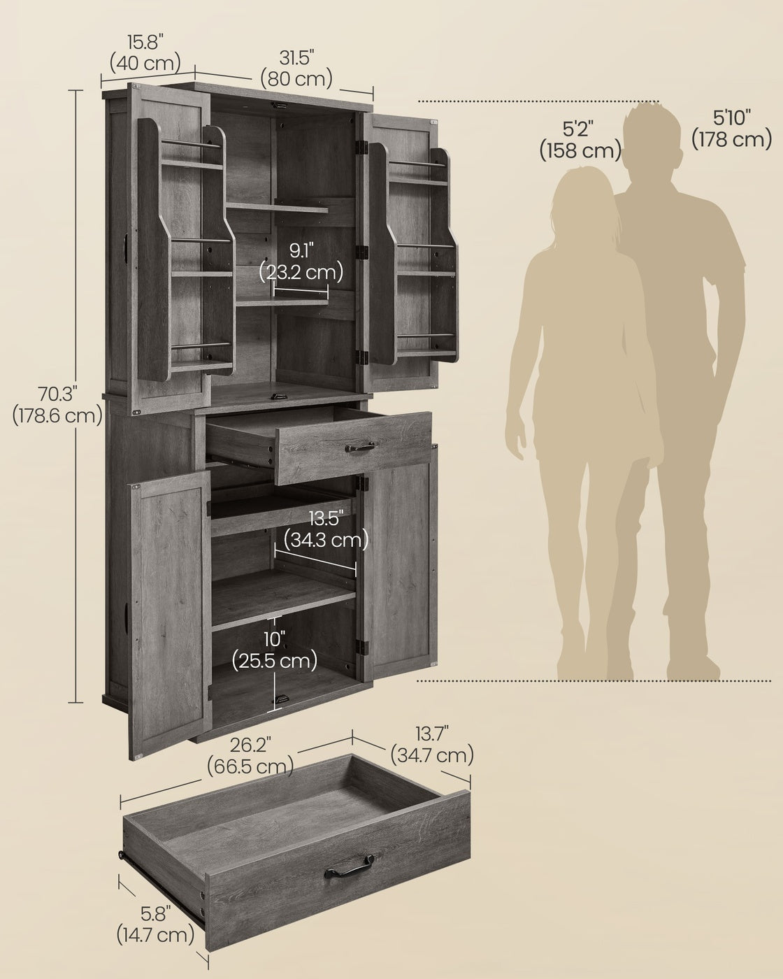 Tall Farmhouse Kitchen Pantry Cabinet With Barn Doors, 70.3 Inch - product photo 42