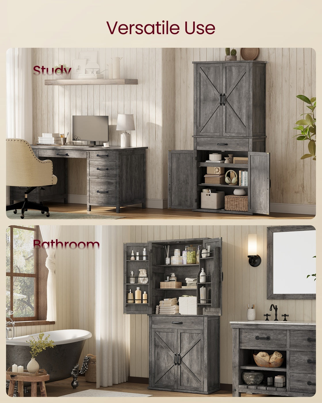 Tall Farmhouse Kitchen Pantry Cabinet With Barn Doors, 70.3 Inch - product photo 43