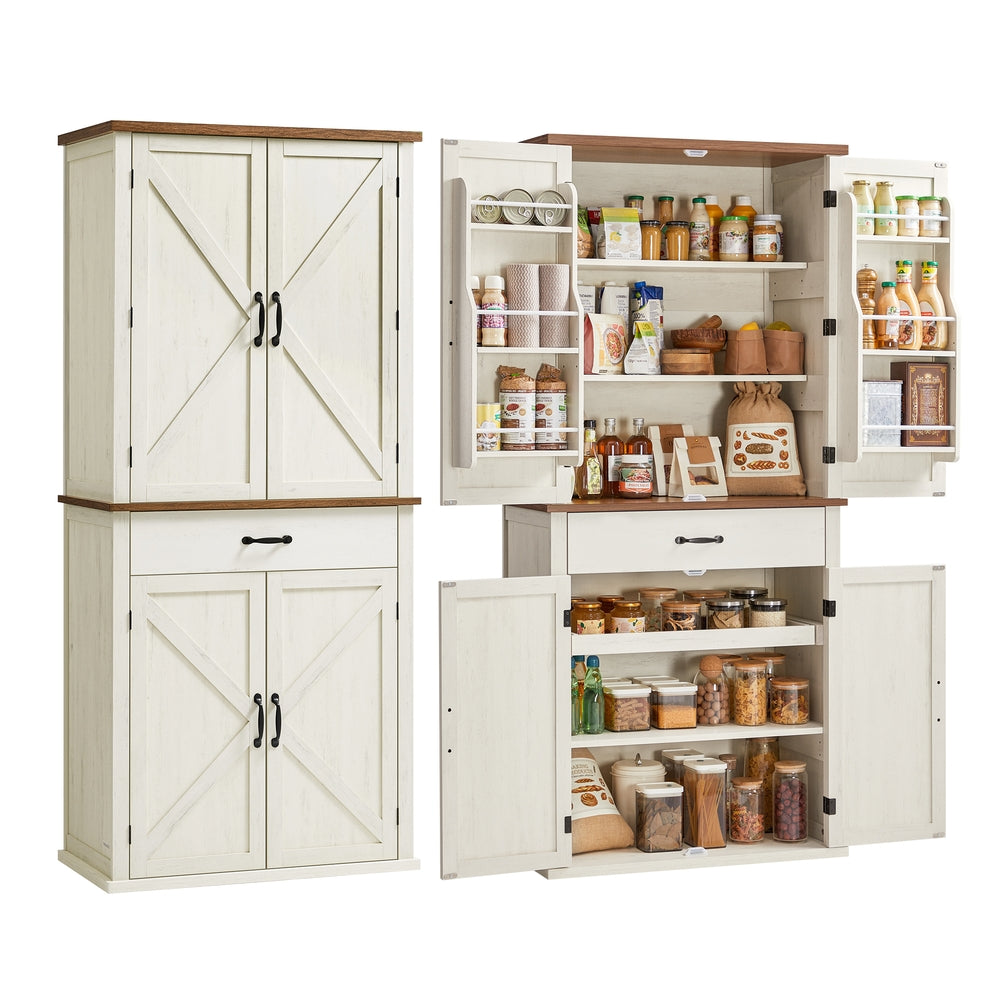 Tall Farmhouse Kitchen Storage Cabinet With Barn Doors - product photo 01