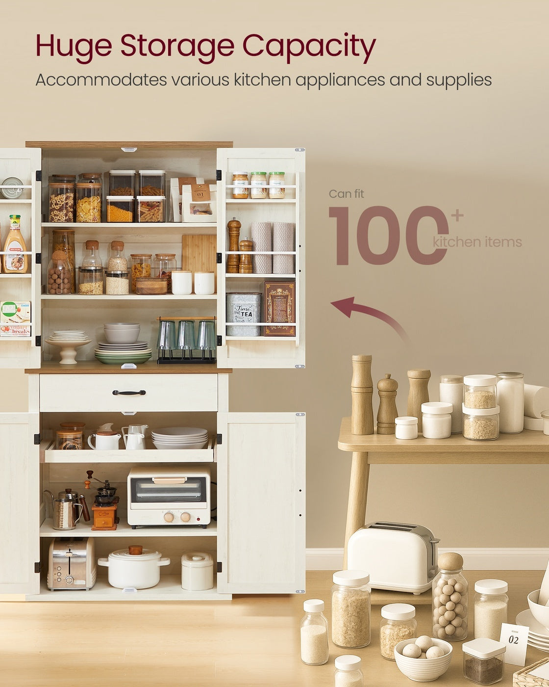 Tall Farmhouse Kitchen Storage Cabinet With Barn Doors - product photo 04