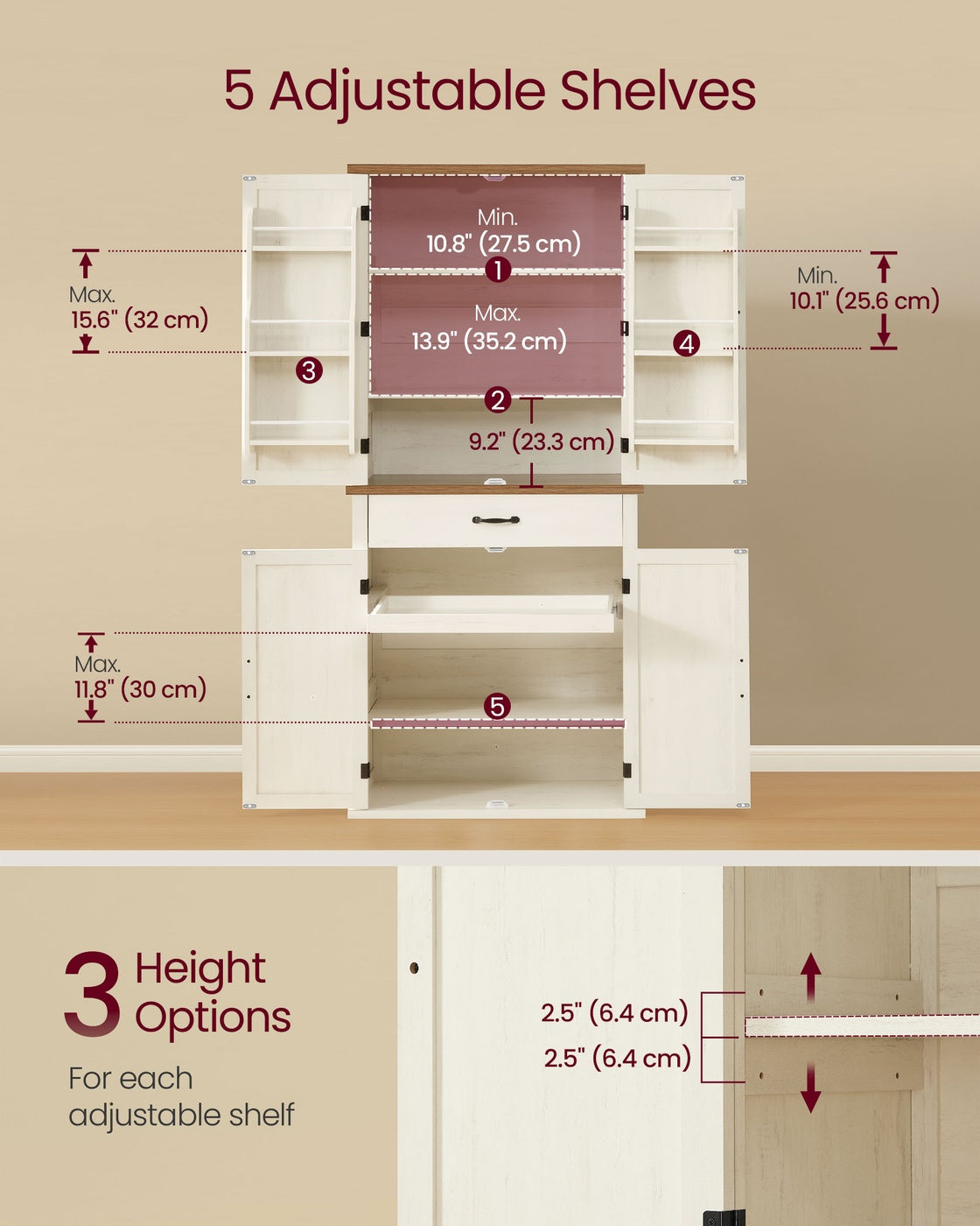 Tall Farmhouse Kitchen Storage Cabinet With Barn Doors - product photo 05