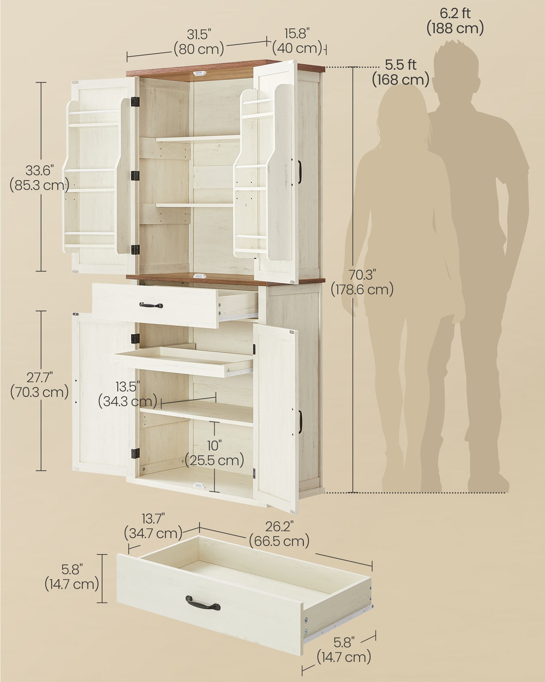 Tall Farmhouse Kitchen Storage Cabinet With Barn Doors - product photo 06