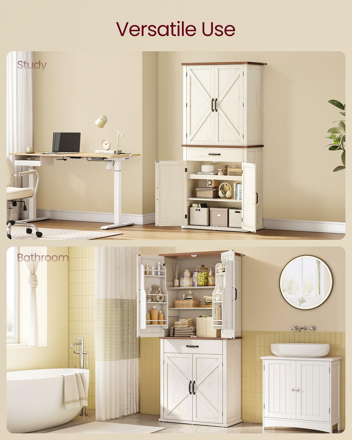 Tall Farmhouse Kitchen Storage Cabinet With Barn Doors - product photo 07