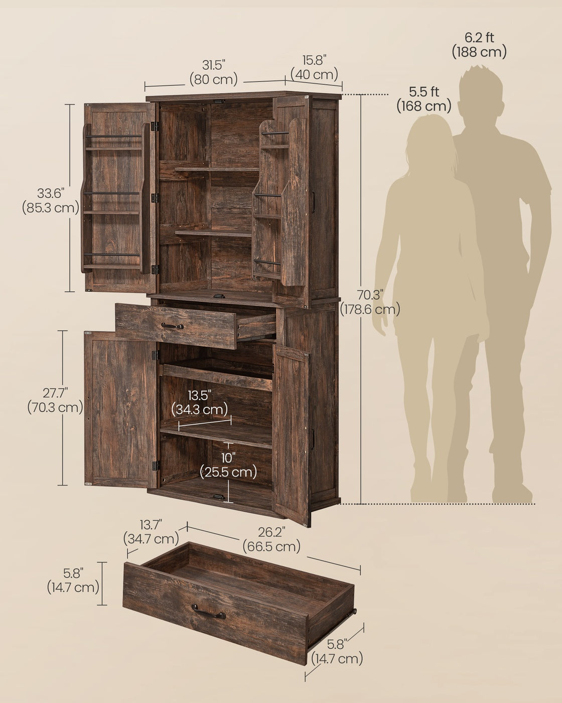 Tall Farmhouse Kitchen Storage Cabinet With Barn Doors - product photo 20
