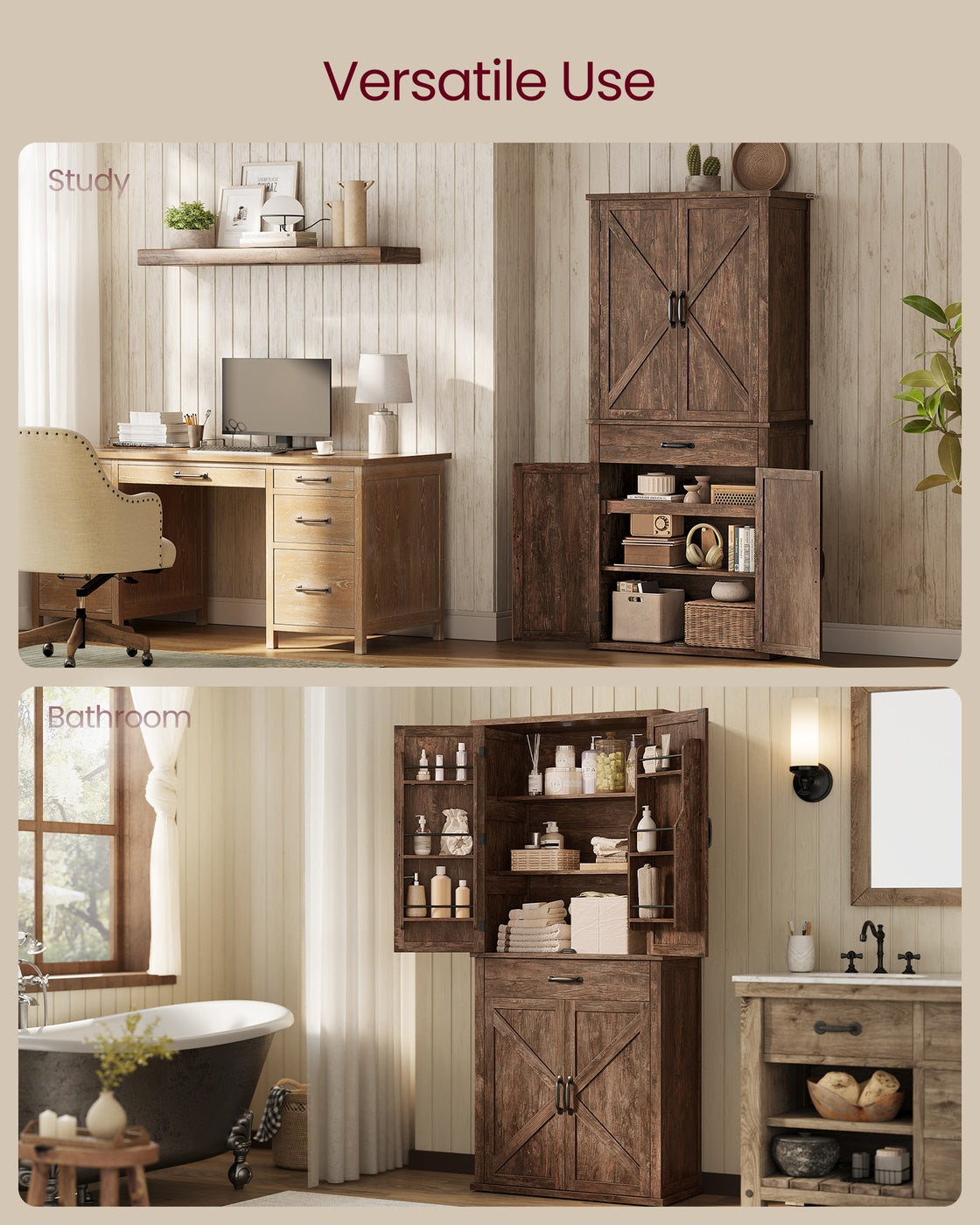 Tall Farmhouse Kitchen Storage Cabinet With Barn Doors - product photo 21