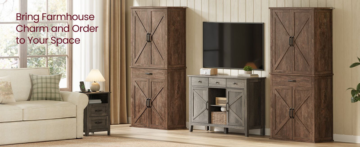 Tall Farmhouse Kitchen Storage Cabinet With Barn Doors - product photo 23