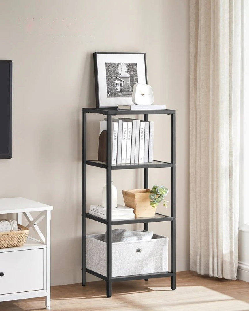 Tempered Glass Bookcase 4 Or 5 Tier Slim Shelving Unit – product view 6 | Ridgefield Furniture
