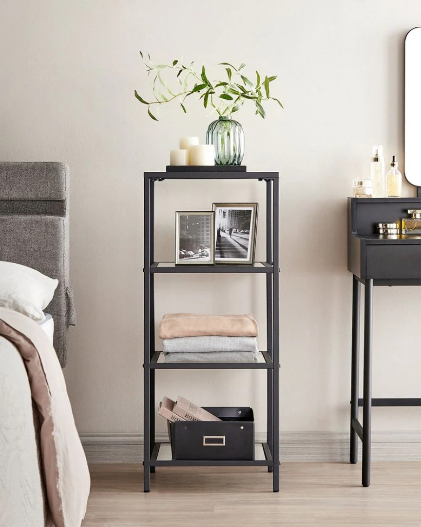 Tempered Glass Bookcase 4 Or 5 Tier Slim Shelving Unit – product view 7 | Ridgefield Furniture