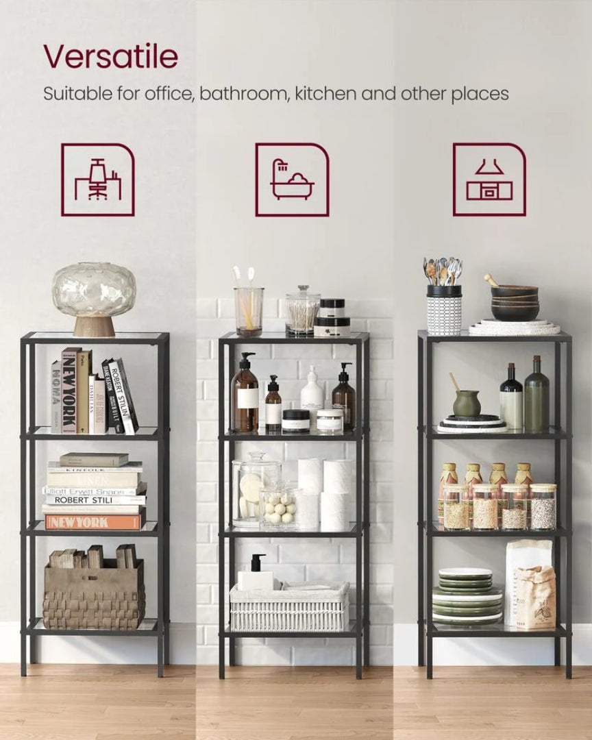 Tempered Glass Bookcase 4 Or 5 Tier Slim Shelving Unit – product view 9 | Ridgefield Furniture