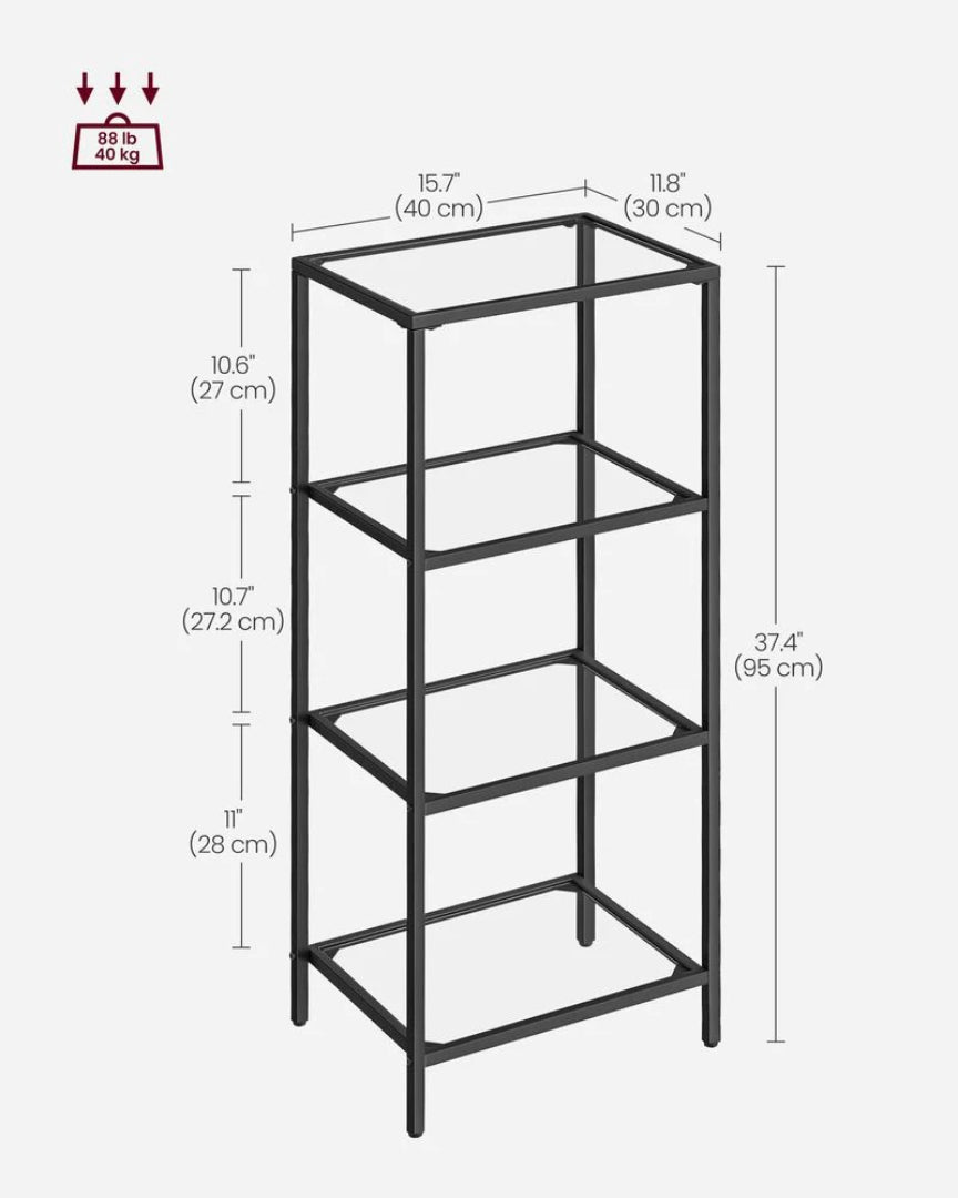 Tempered Glass Bookcase 4 Or 5 Tier Slim Shelving Unit – product view 11 | Ridgefield Furniture