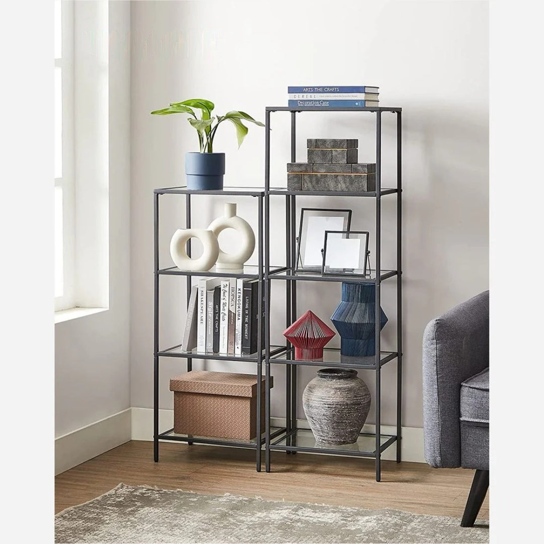Tempered Glass Bookcase 4 Or 5 Tier Slim Shelving Unit – product view 12 | Ridgefield Furniture