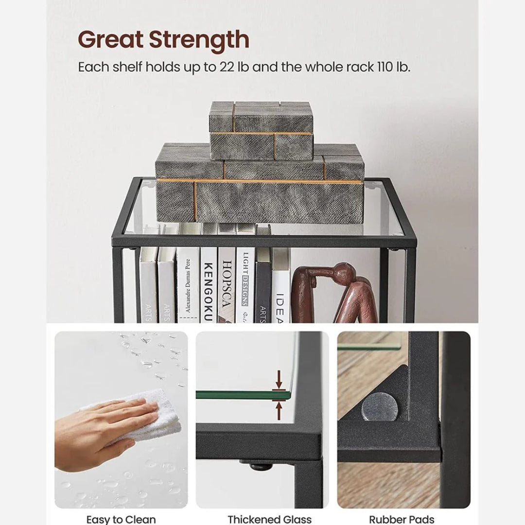 Tempered Glass Bookcase 4 Or 5 Tier Slim Shelving Unit – product view 14 | Ridgefield Furniture