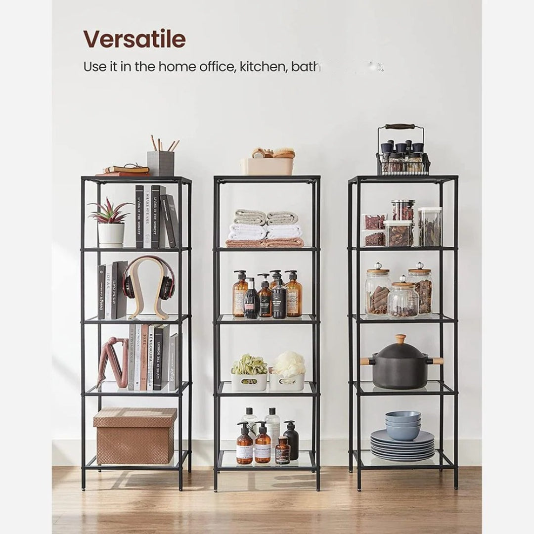 Tempered Glass Bookcase 4 Or 5 Tier Slim Shelving Unit – product view 16 | Ridgefield Furniture