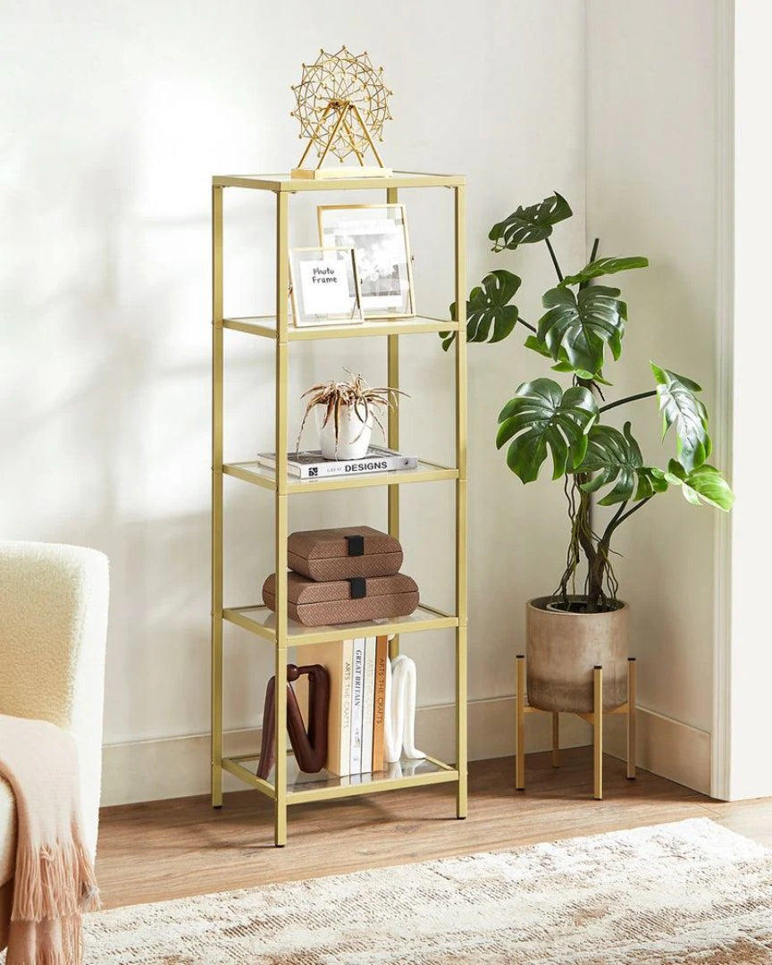 Tempered Glass Bookcase 4 Or 5 Tier Slim Shelving Unit – product view 18 | Ridgefield Furniture