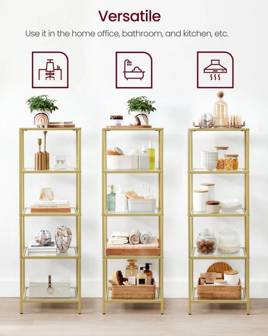 Tempered Glass Bookcase 4 Or 5 Tier Slim Shelving Unit – product view 22 | Ridgefield Furniture