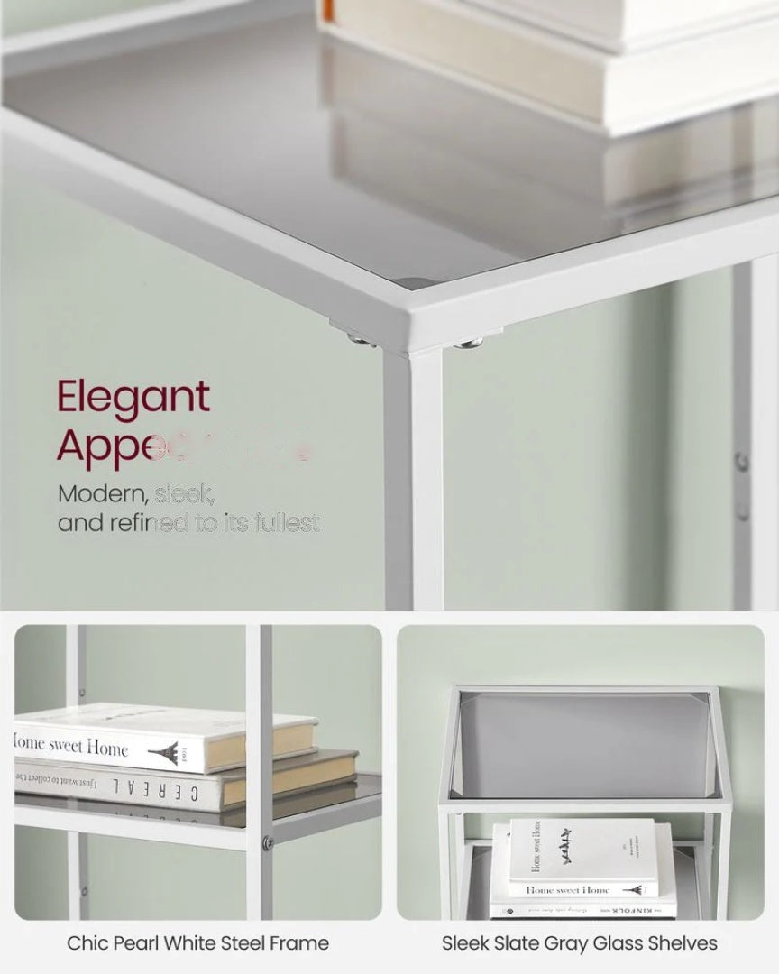 Tempered Glass Bookcase 4 Or 5 Tier Slim Shelving Unit – product view 26 | Ridgefield Furniture