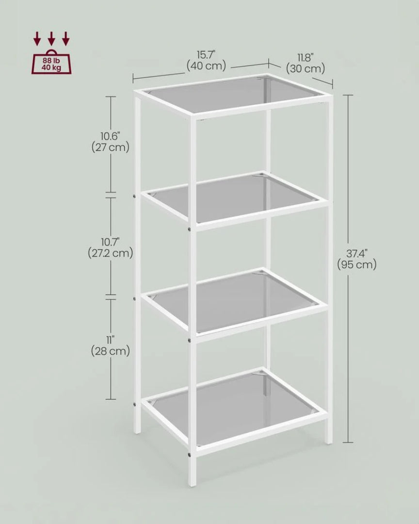 Tempered Glass Bookcase 4 Or 5 Tier Slim Shelving Unit – product view 31 | Ridgefield Furniture