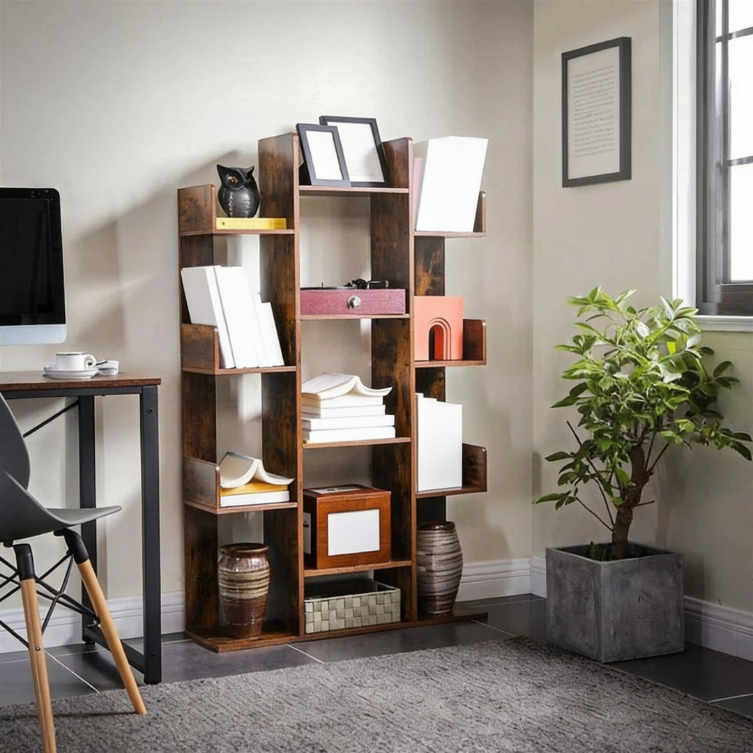 Tree Bookshelf With 13 Shelves Space Saving Bookcase – product view 4 | Ridgefield Furniture