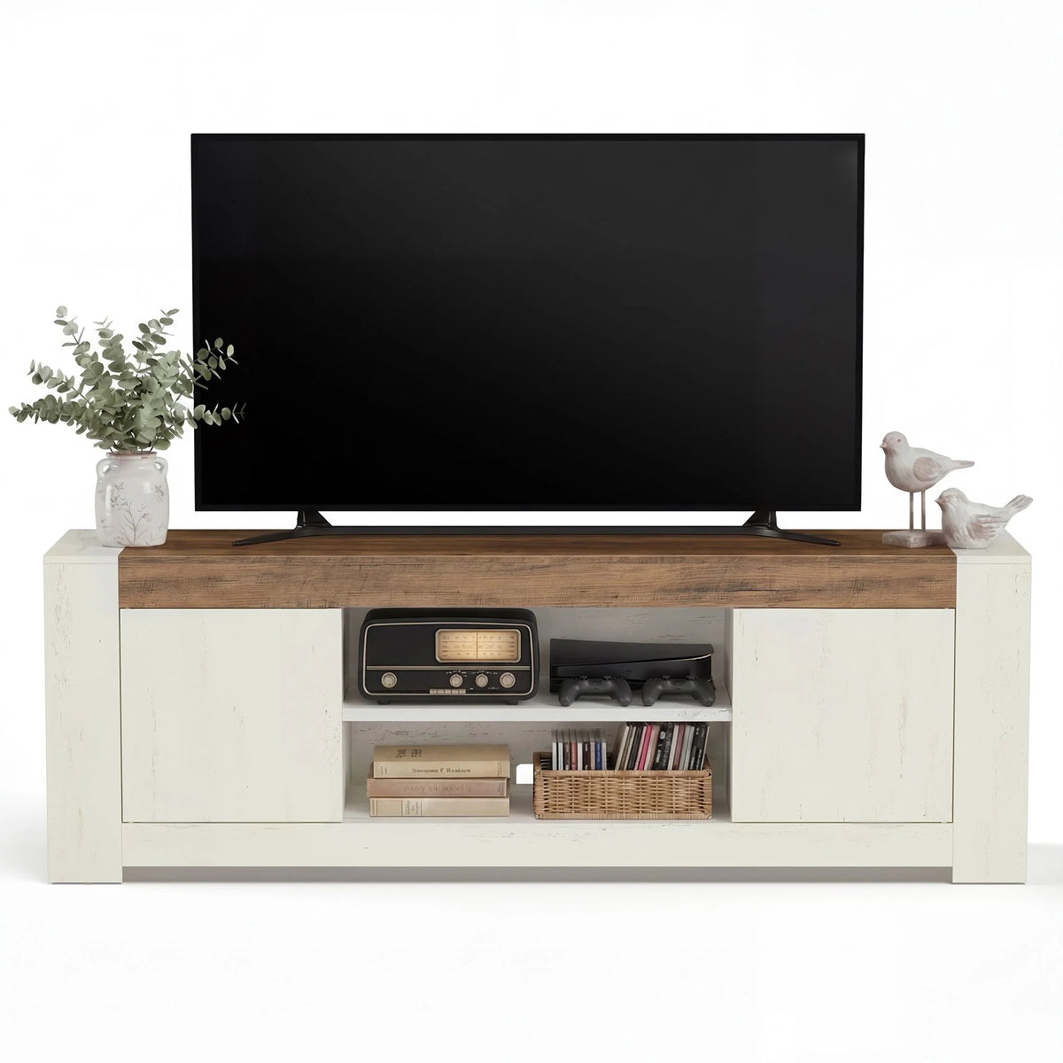 TV Stand, Farmhouse Entertainment Center With Storage Cabinets, Media Console - product photo 04