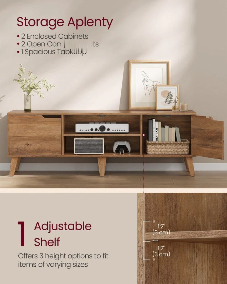 TV Stand For 65 Inch TVs With Cabinets And Adjustable Shelf – product view 3 | Ridgefield Furniture
