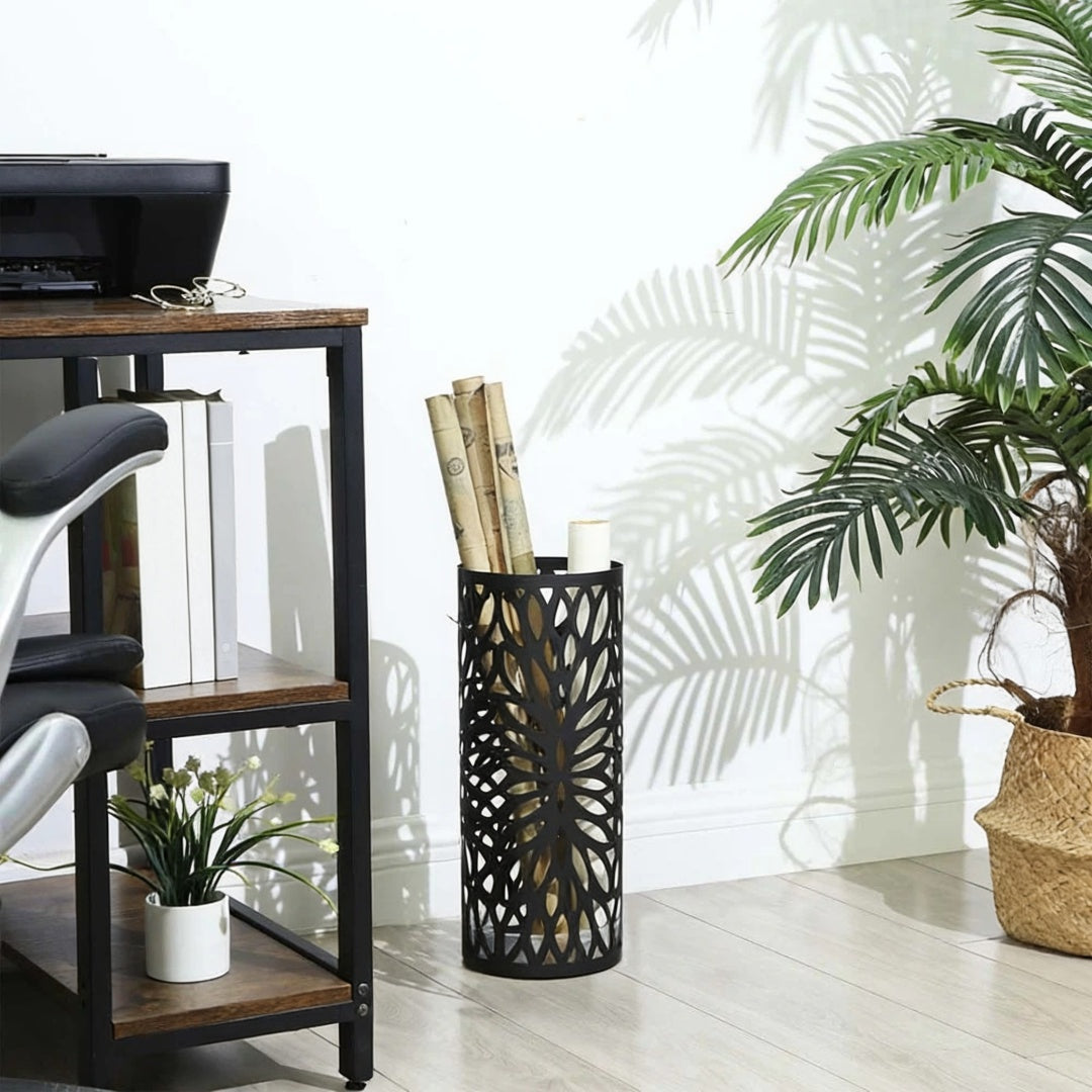 Steel Umbrella Stand With Drip Tray & Hooks For Canes Storage – product view 3 | Ridgefield Furniture