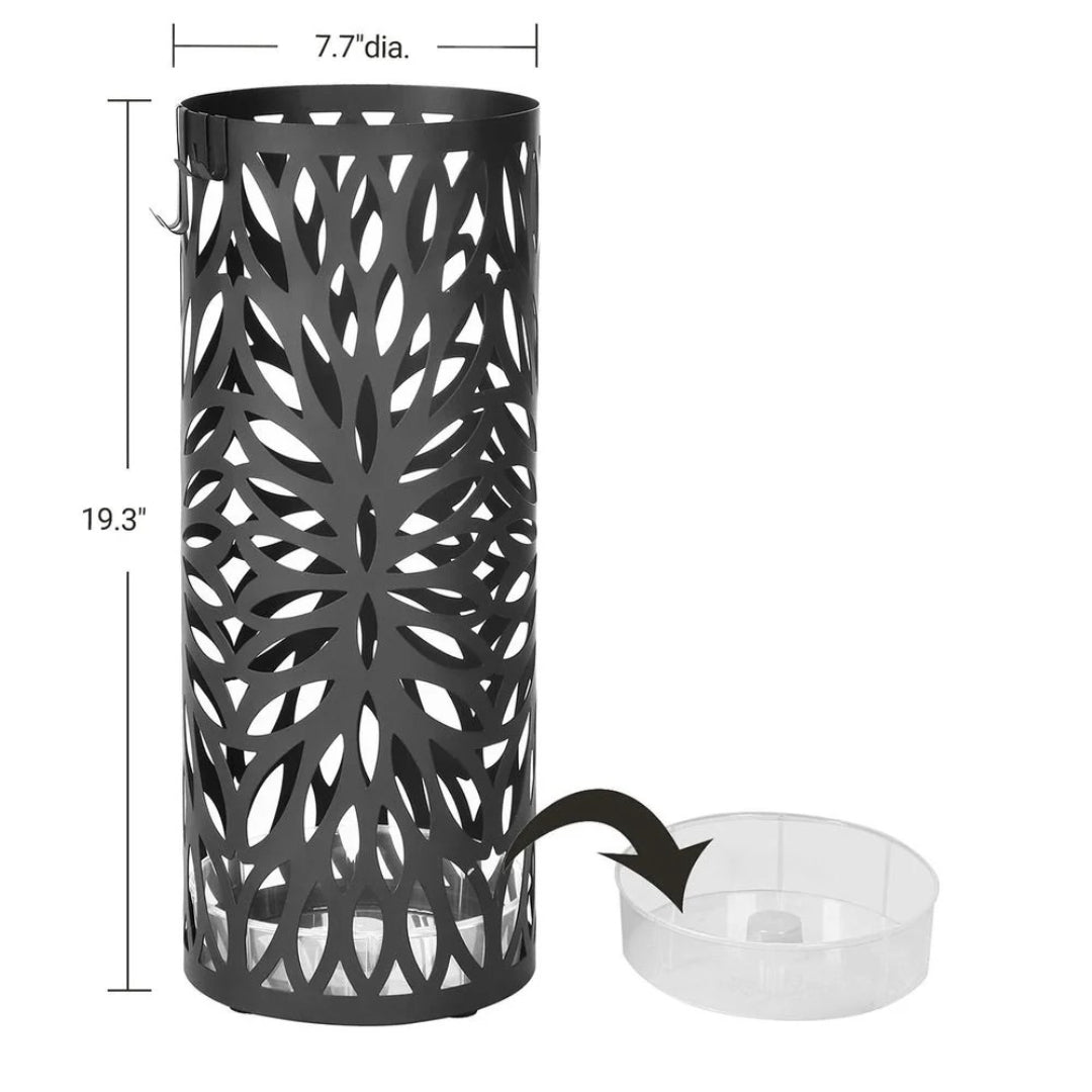 Steel Umbrella Stand With Drip Tray & Hooks For Canes Storage – product view 9 | Ridgefield Furniture