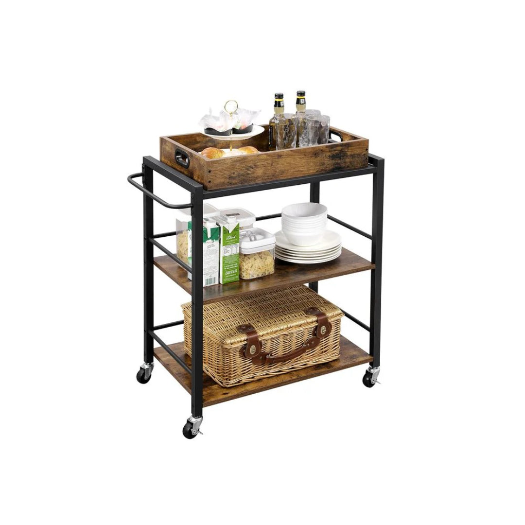 Bar Cart With Wheels 3-Tier Industrial Serving Cart With Tray – product view 2 | Ridgefield Furniture