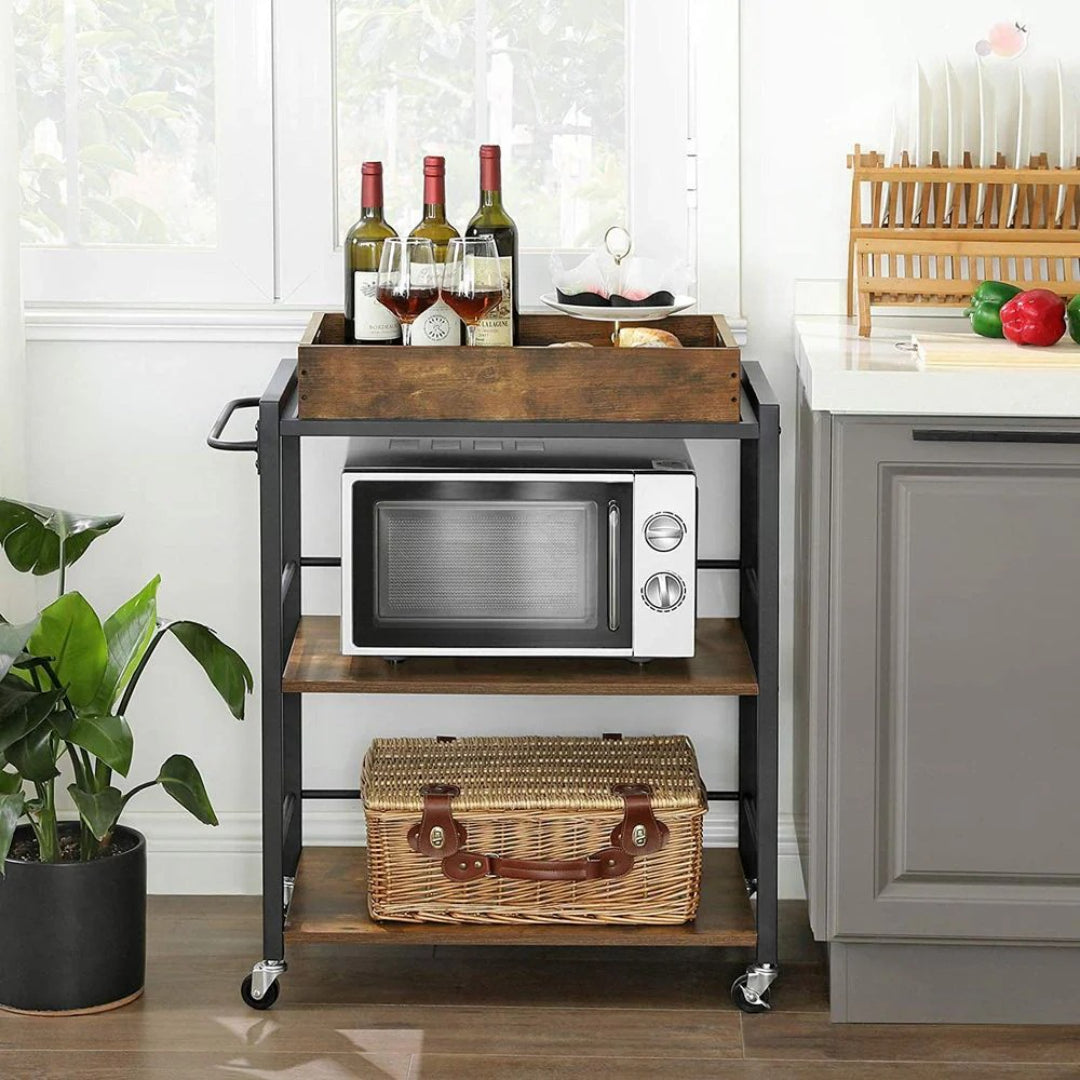 Bar Cart With Wheels 3-Tier Industrial Serving Cart With Tray – product view 4 | Ridgefield Furniture