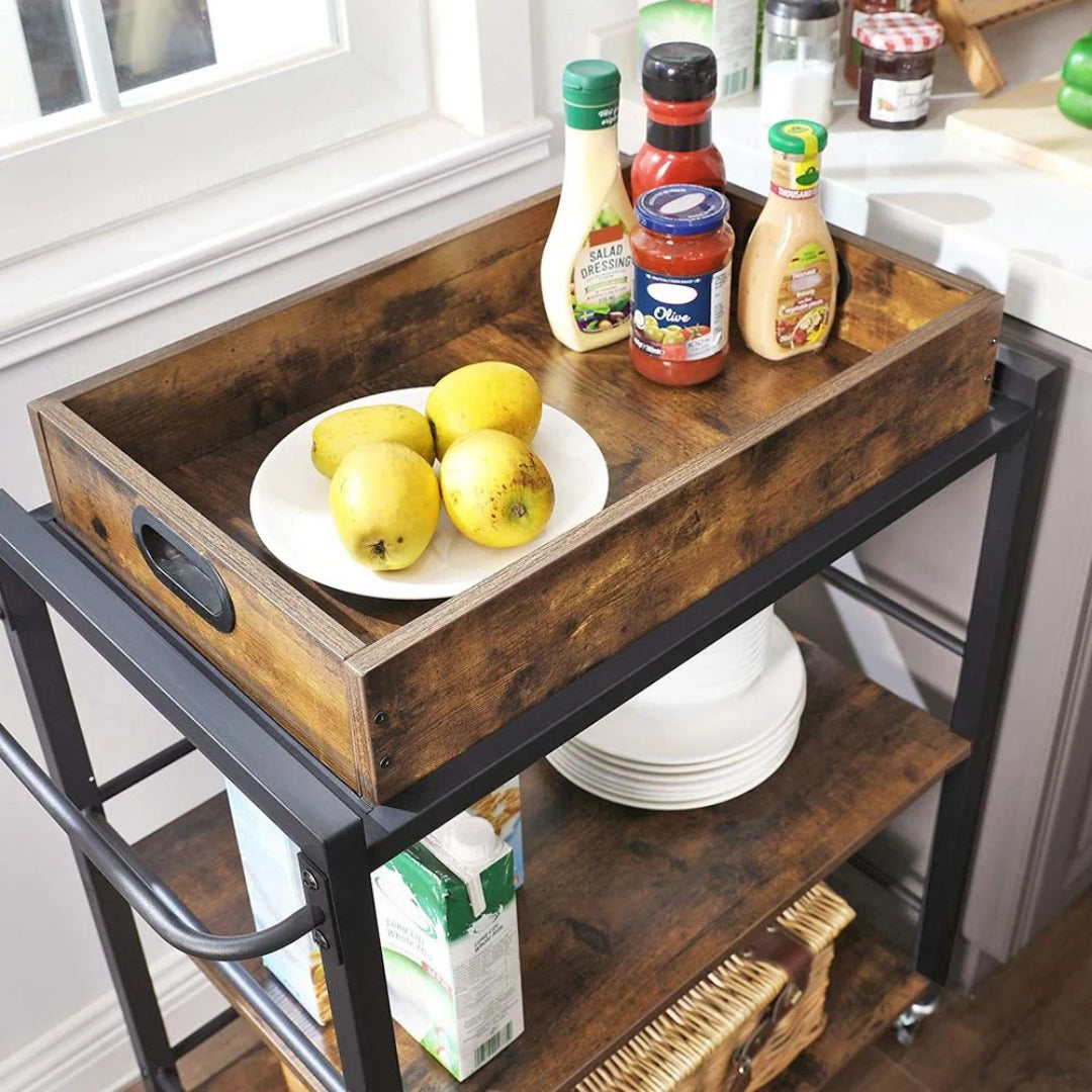 Bar Cart With Wheels 3-Tier Industrial Serving Cart With Tray – product view 6 | Ridgefield Furniture