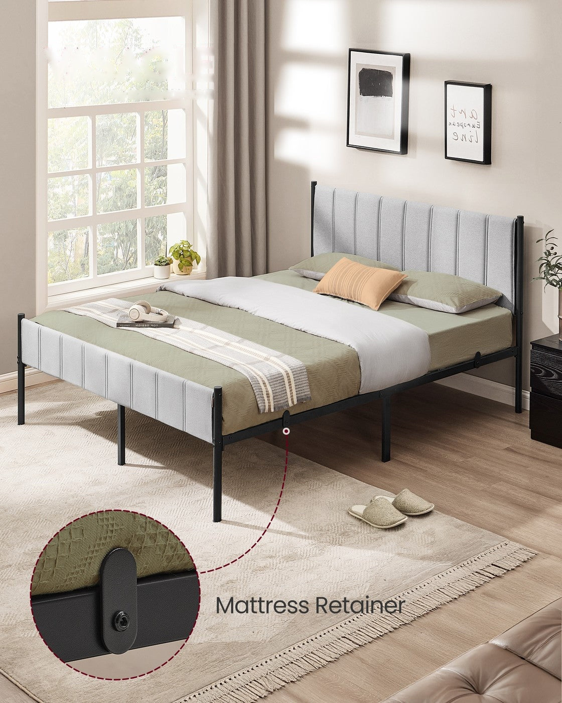 Upholstered Metal Bed Frame With Headboard And Footboard - product photo 02