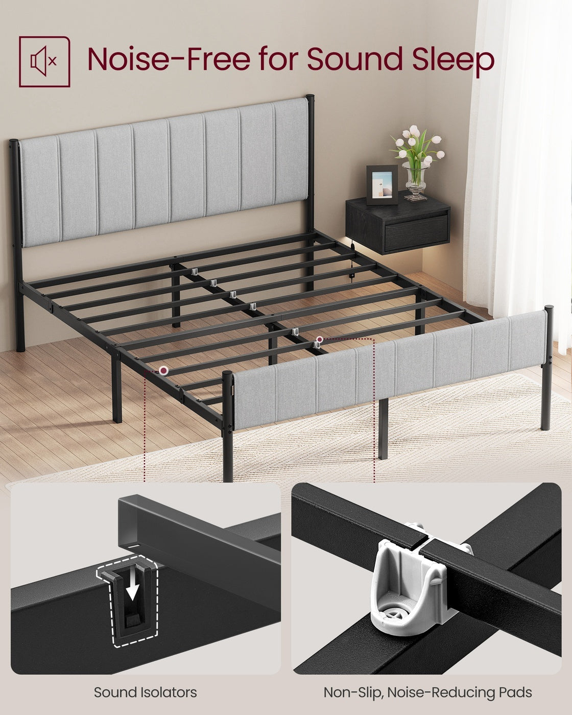 Upholstered Metal Bed Frame With Headboard And Footboard - product photo 05