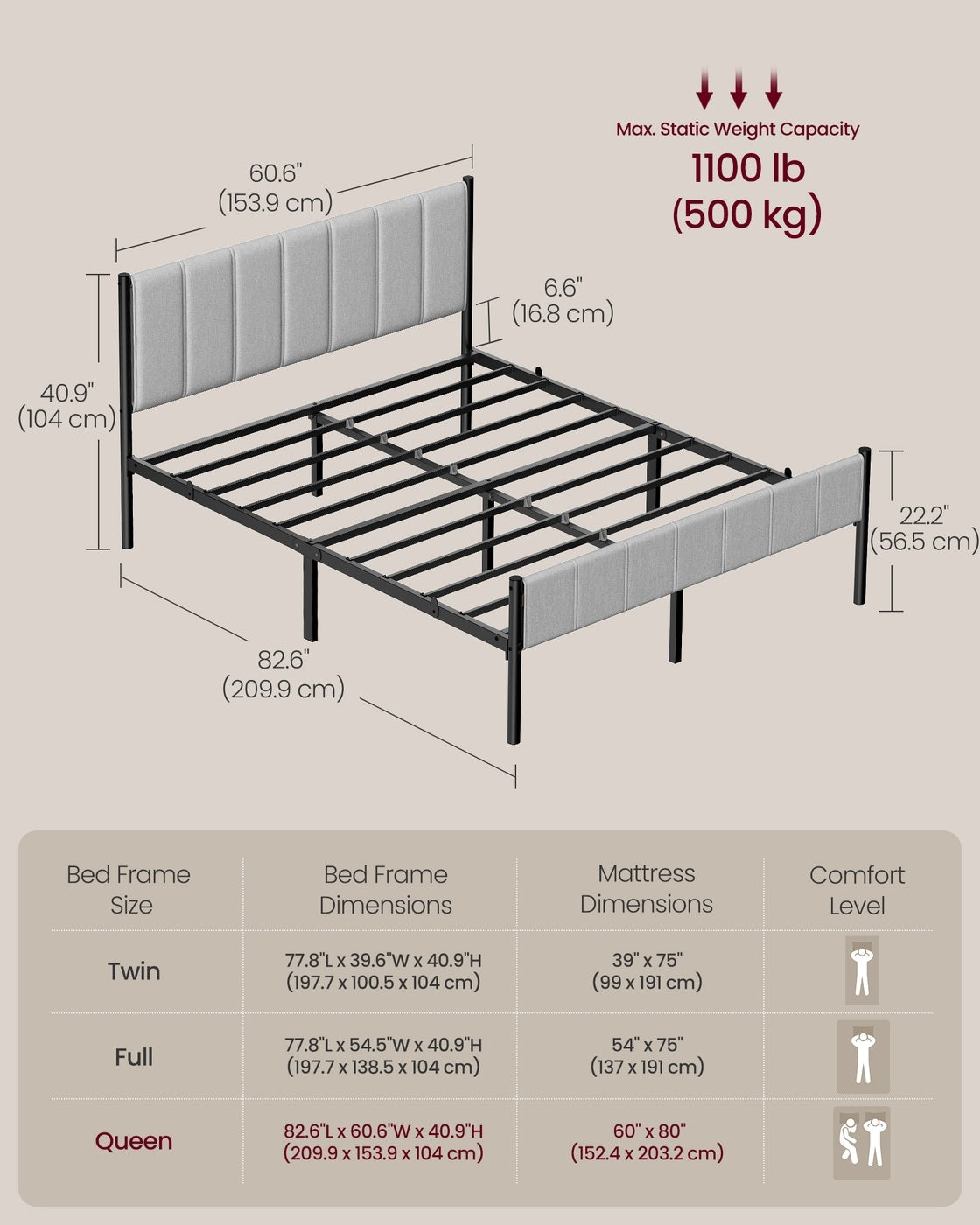 Upholstered Metal Bed Frame With Headboard And Footboard - product photo 06