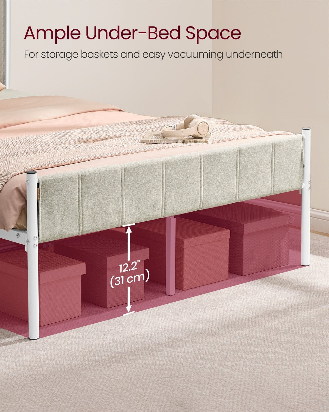 Upholstered Metal Bed Frame With Headboard And Footboard, Twin To Queen - product photo 19